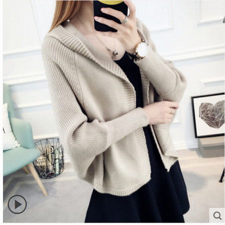 2018新款韓版潮外搭寬松春裝女連帽針織衫女開衫短款外套女毛衣衫